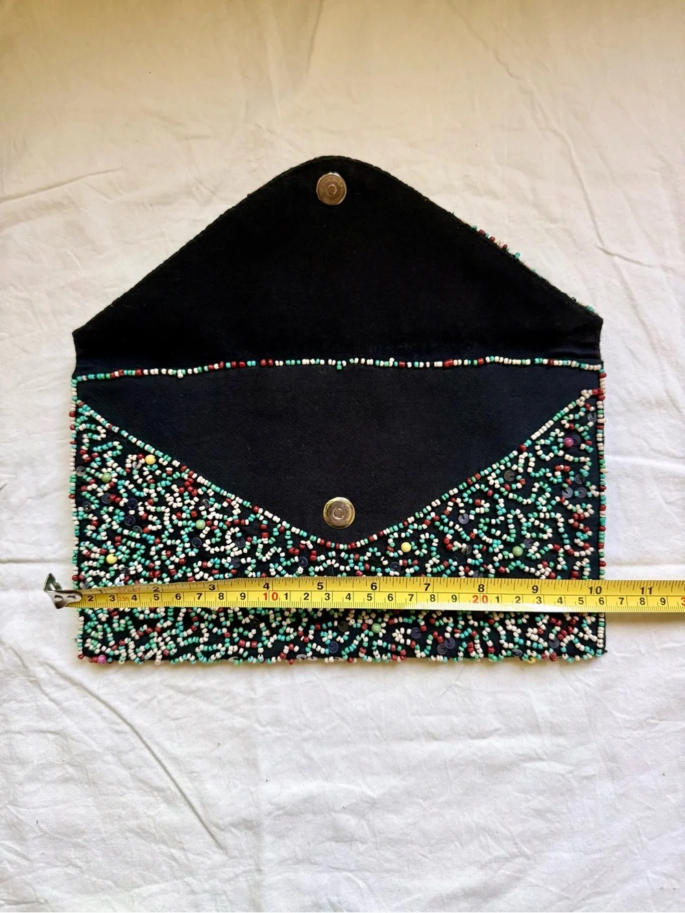 Zara Black Beaded Envelope Clutch with Multicolor Beads